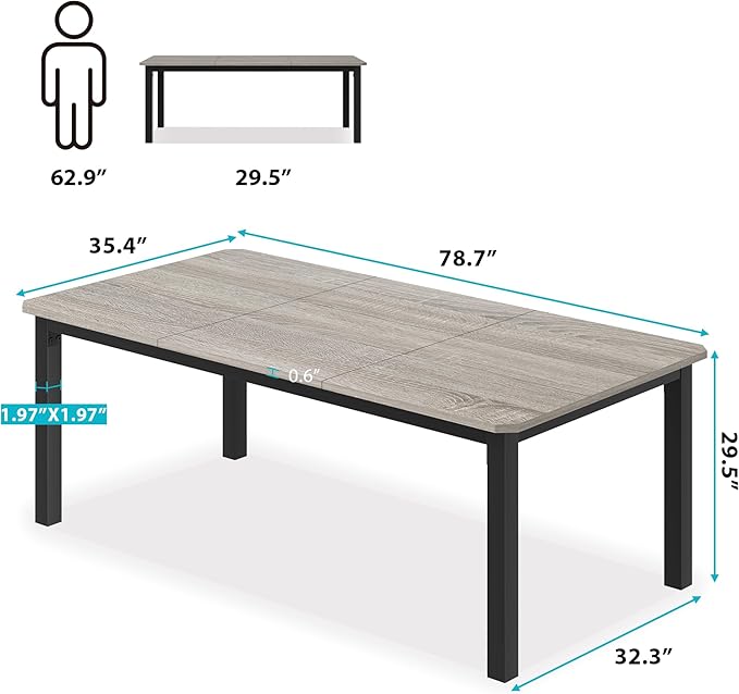 78.7 Inch Long Computer Desk, Large Industrial Office 2 Person Desk Workstation - Image 2
