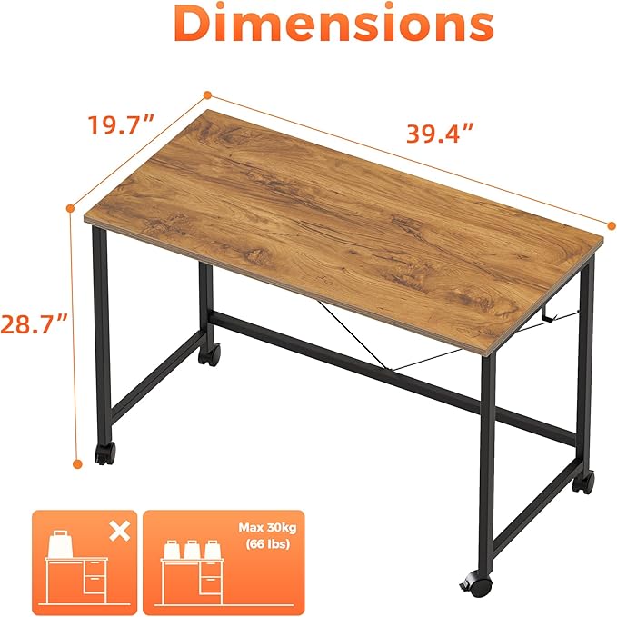 Rolling Computer Desk with Wheels, Gaming Desk - Image 2