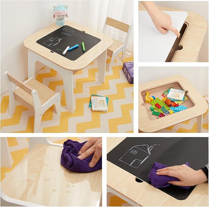 Toffy & Friends Wooden Storage Table and Chairs Set, 3-Piece Set, Activity - Image 6