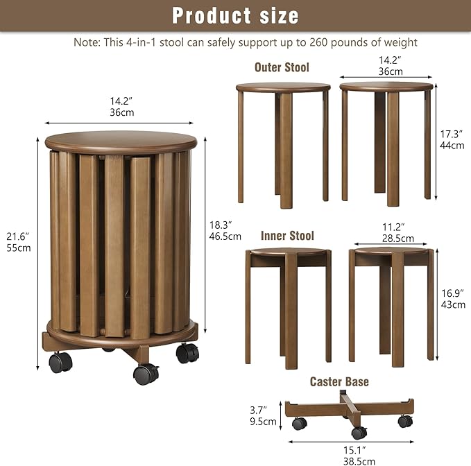 Stackable Stools Set of 4, 4‑in‑1 Bamboo Nesting Stools & End Tables - Image 3