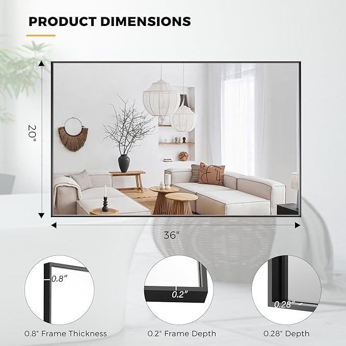 20x36 Inch Black Bathroom Mirror - Image 8