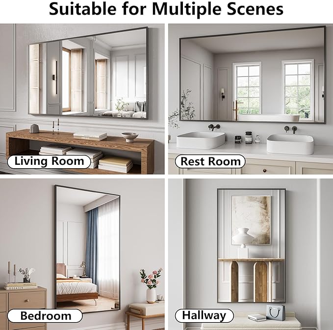 Bathroom Mirror 36x60 Black Bathroom Wall-Mounted Mirrors, Modern Vanity Mirror - Image 4