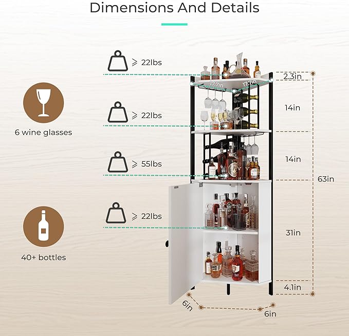 63” Tall Corner Bar Cabinet, Farmhouse Liquor Cabinet - Image 2