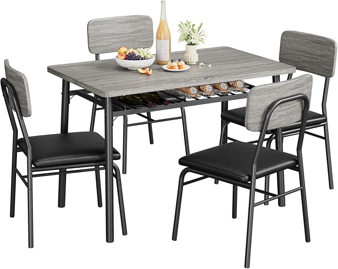 5-Piece Dining Table Set for 4, Wood Kitchen - Image 3