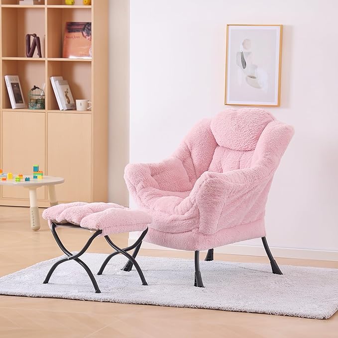 Plush Lazy Chair and Ottoman, Large Contemporary Accent Lounge Chair - Image 7