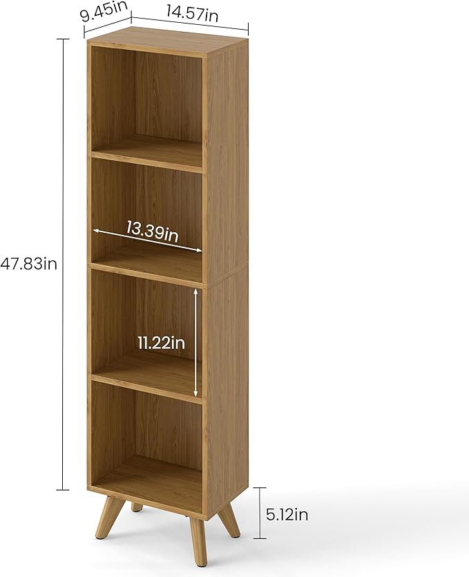 Manora Small Bookcase with 4 Open Shelves, Modern Bookshelf with Wooden Legs - Image 3
