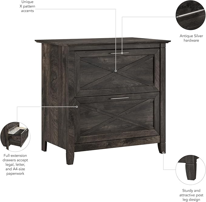 Bush Furniture Key West 2 Drawer Lateral File Cabinet in Dark Gray Hickory | - Image 5