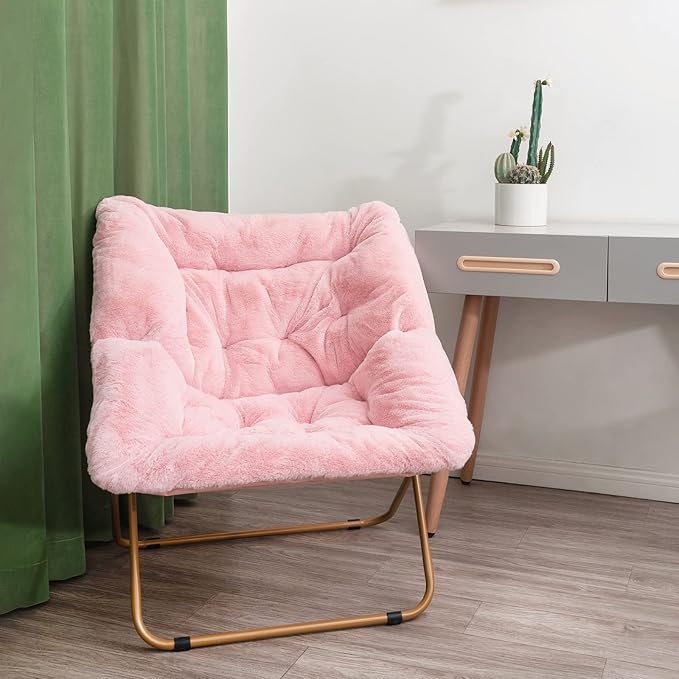 Tiita Comfy Folded Chair, Soft Faux Fur Oversized Folding Accent Chair - Image 2