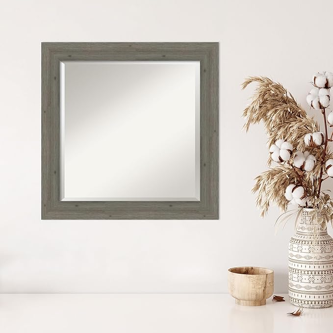 Amanti Art Grey Wall Mirror 25x25 Fencepost Grey Narrow Square Bathroom Mirror - Image 4