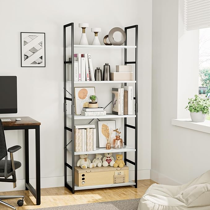 OTK 5 Tier Bookshelf, Tall Bookcase, Office Shelf Storage Organizer, Modern - Image 2