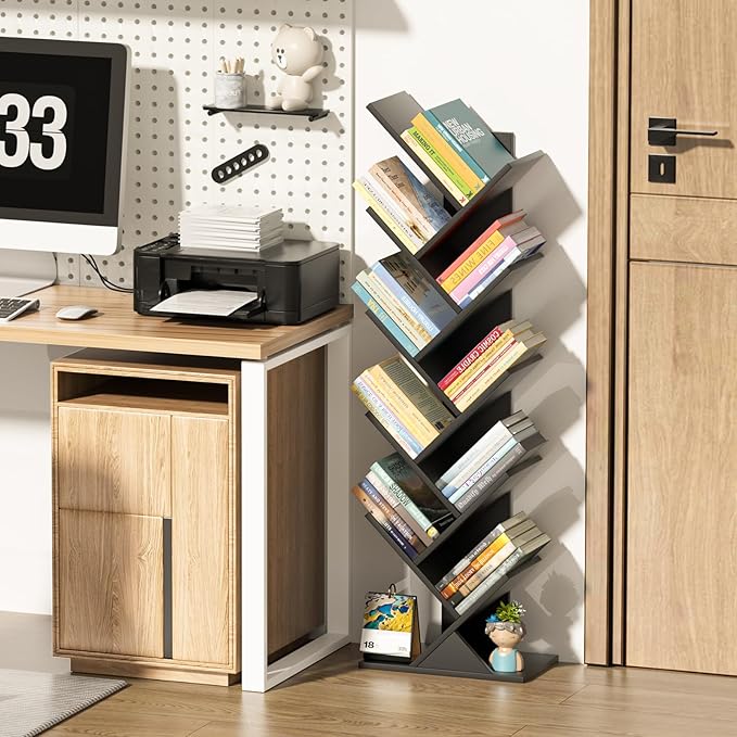 10 Tier Tree Book Shelf, Floor Standing Wood Bookshelf - Image 2