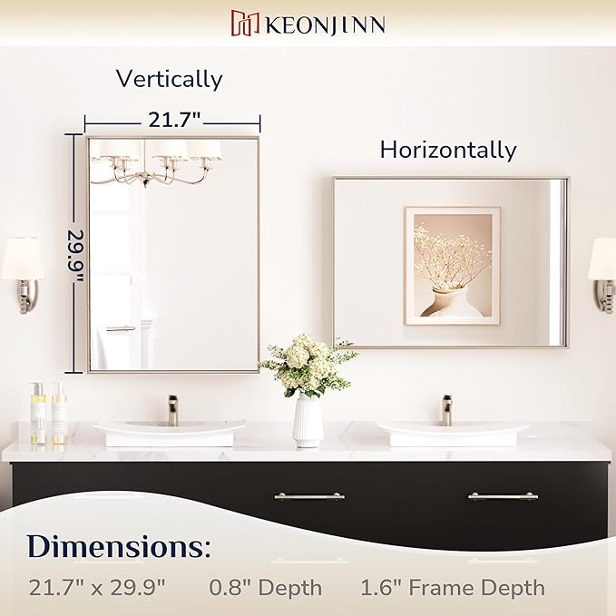 Keonjinn Brushed Nickel Bathroom Mirror - Image 5