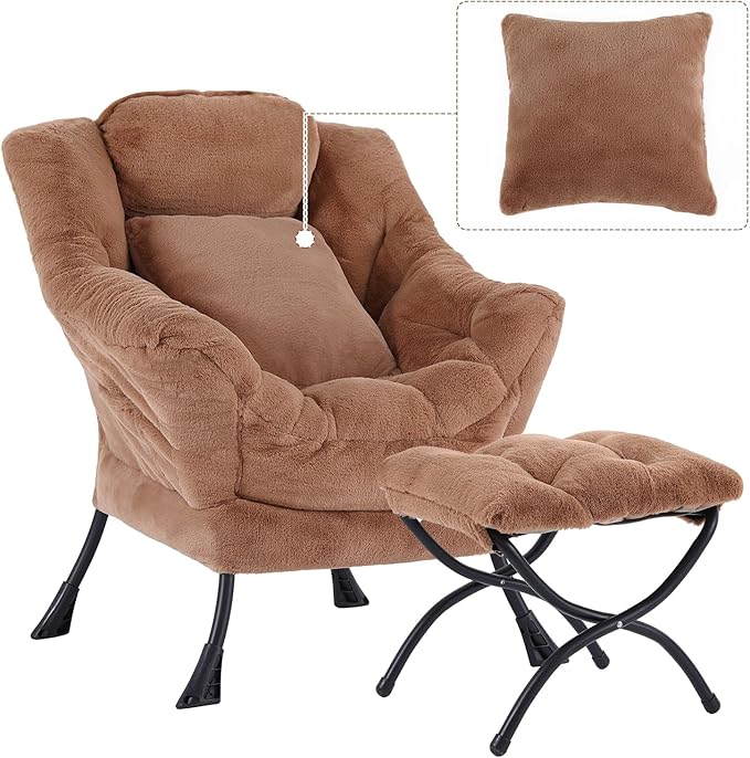 Lazy Chair with Ottoman, Comfy Reading Lounge Chair with Footstool & Throw by YOTATING