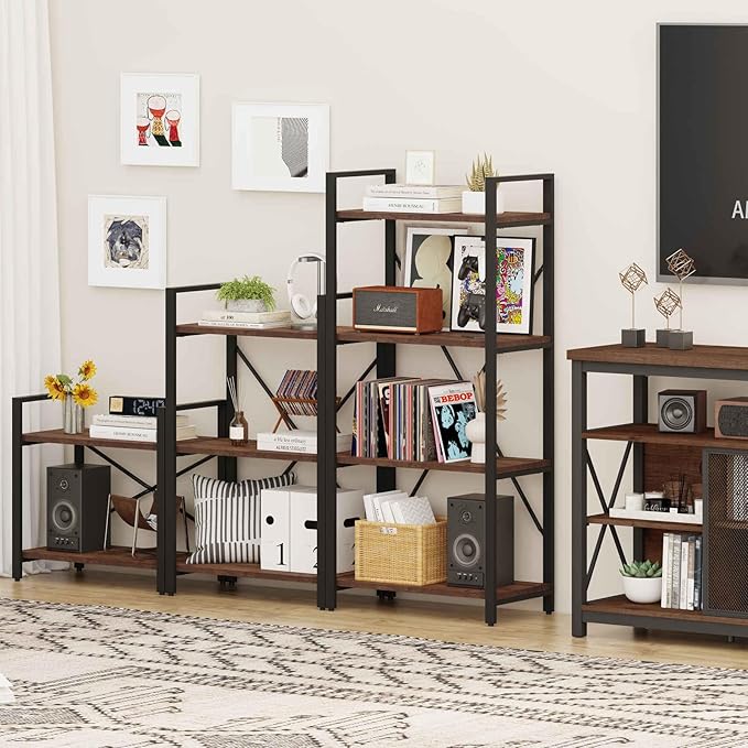 BON AUGURE 3 Tier Industrial Bookshelf, Office Small Open Book Shelf - Image 9
