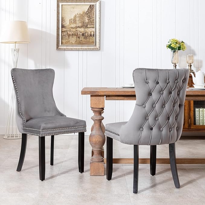 PacknWood Acosure Set of 2 Velvet Upholstered Wing-Back Dining Chair by Unknown