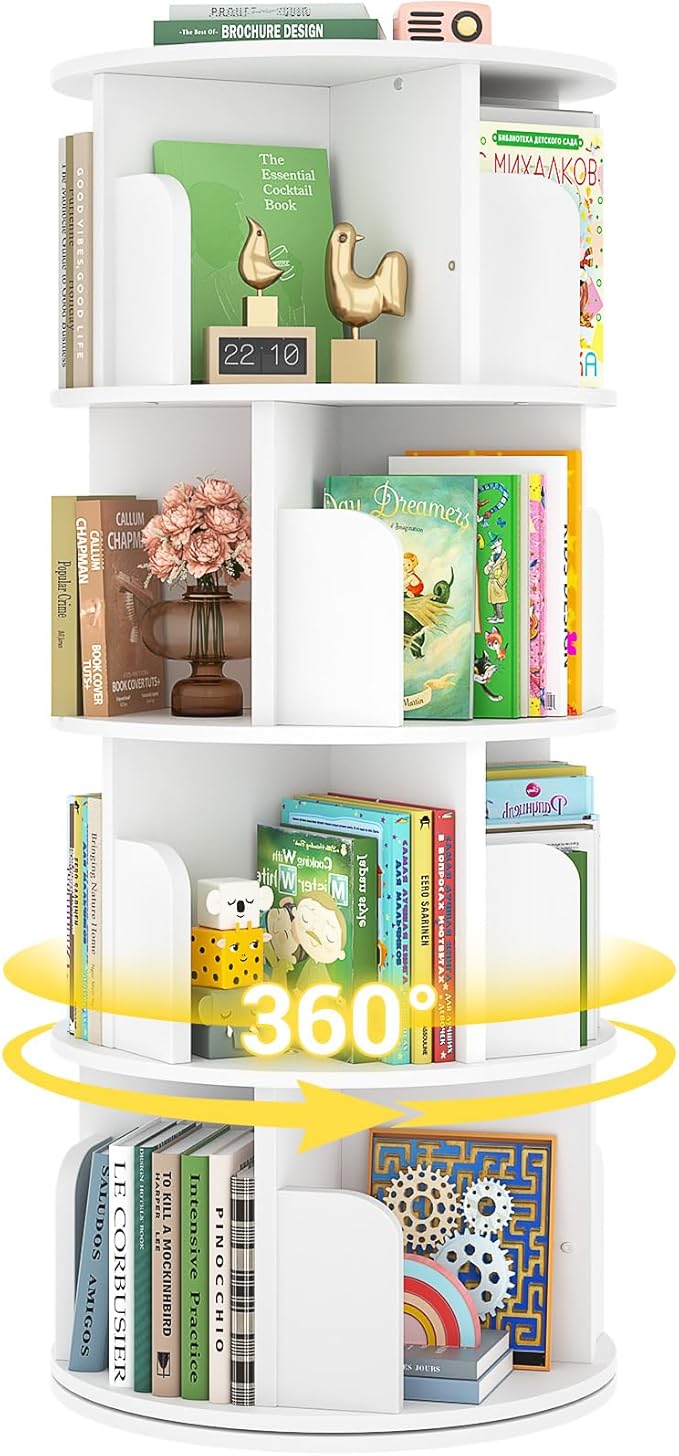 Rotating Bookshelf, Wood Corner Bookshelf, 360 Display Spinning Bookcase by Besiost