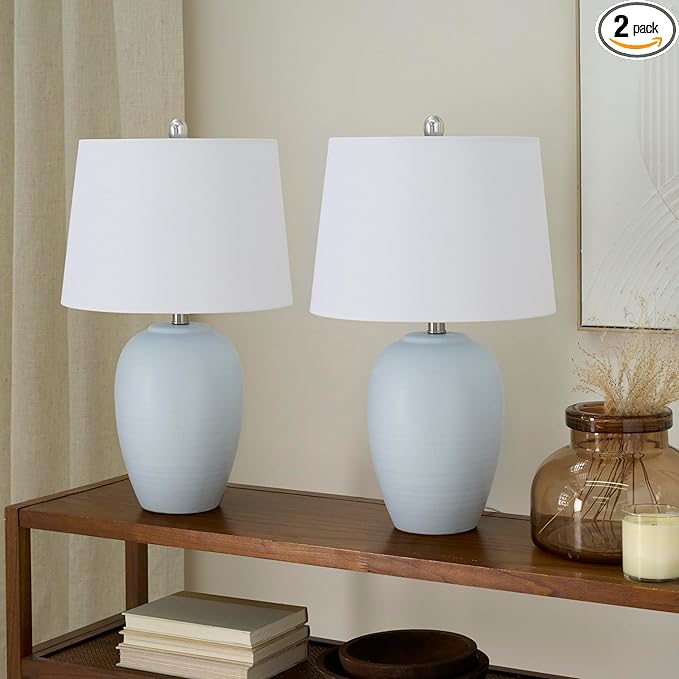 Nourison 23" Coastal Blue Ceramic Pot Table Lamp by NourisonHome