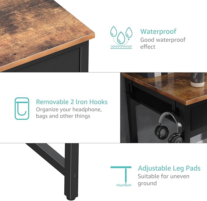 Lufeiya Computer Desk with Fabric File Drawers Cabinet, 57 Inch Home Office - Image 9