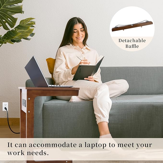 C Shaped End Table with Charging Station, Small Side Table - Image 4