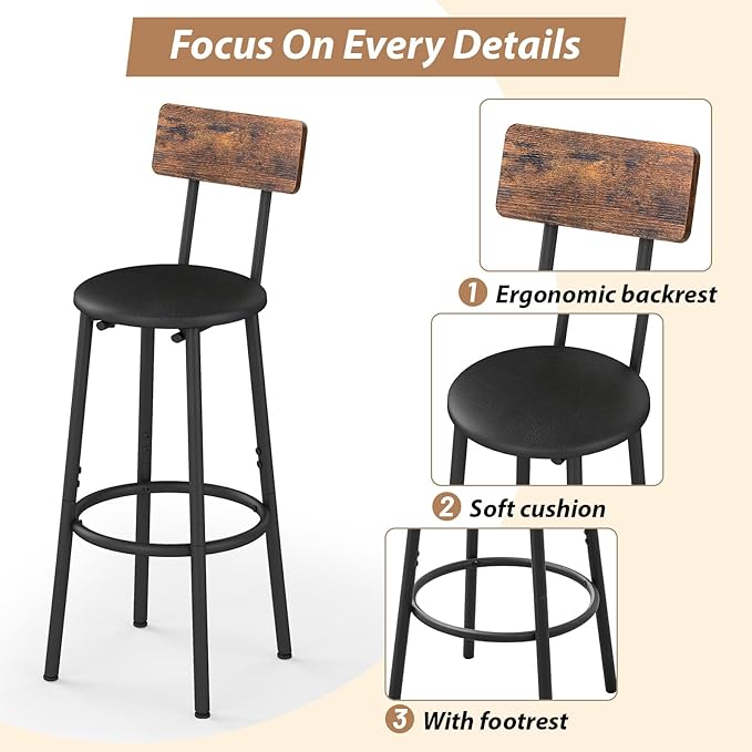 Dining Table Set for 2, 3-Piece Bar Table and Chairs Set, Kitchen Table and - Image 4
