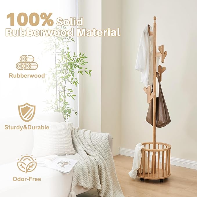 Uniclinens Solid Wood Coat Rack Freestanding - Image 6