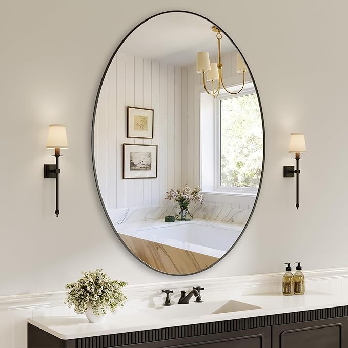 Koonmi Black Oval Bathroom Mirror, Oval Mirror by KOONMI