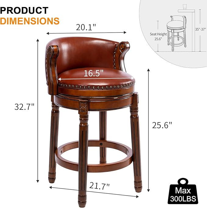 CozyRain Bar Stools Rubber Wood Counter Height Bar Stool Leather Upholstered - Image 3