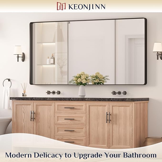 Keonjinn Black Bathroom Mirror for Over Sink, 72” x 36” Large Rounded Rectangle - Image 2