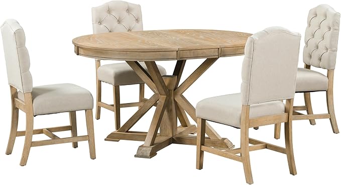 SogesPower 5-Piece Round Farmhouse Retro Dining Table Set - Image 6