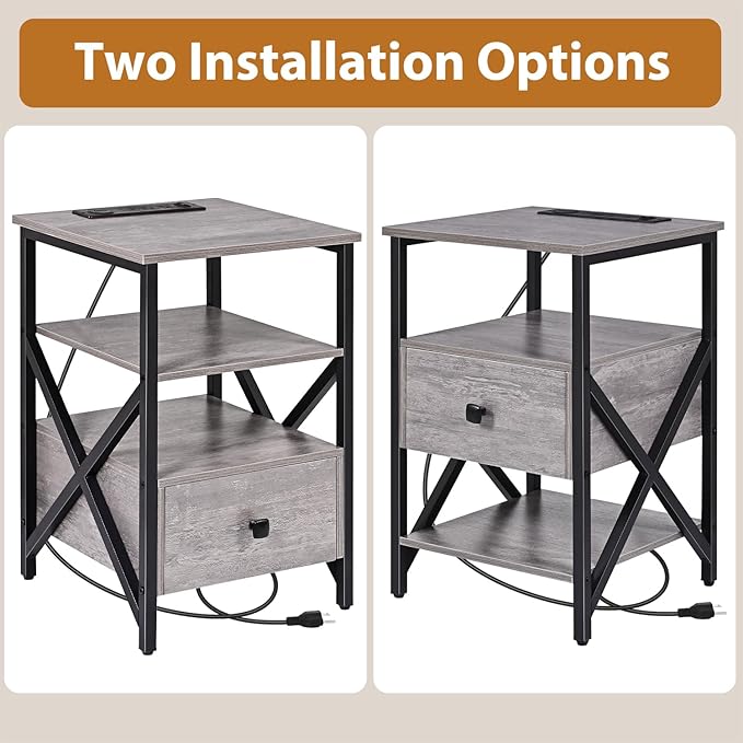 Side Tables with Wireless Charging Station, Side Tables with Wood Drawer - Image 5