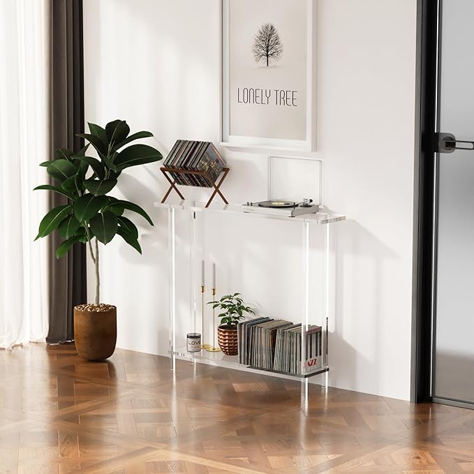 Sleek Modern 2-Tier Acrylic Console Table, 39.4" L x 7.6" W x 31.5" H - Image 4