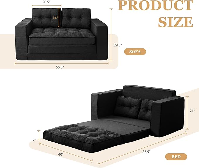 YOSHOOT Loveseat Sleeper Sofa, 3-in-1 Pull Out Floor Couch - Image 3