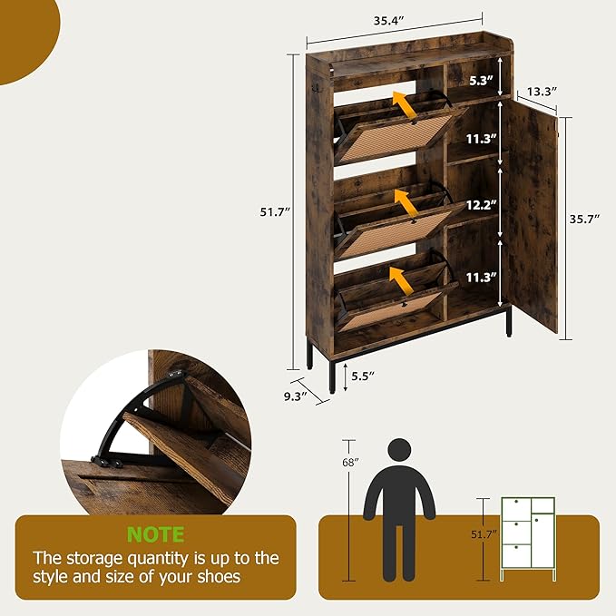 GarveeHome Shoe Cabinet Rattan - Image 2