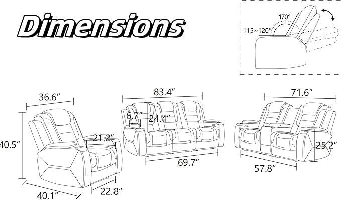 Leather Recliner Sofa Couch, 3-Seater Home Theater Seating Reclining Sofa - Image 2
