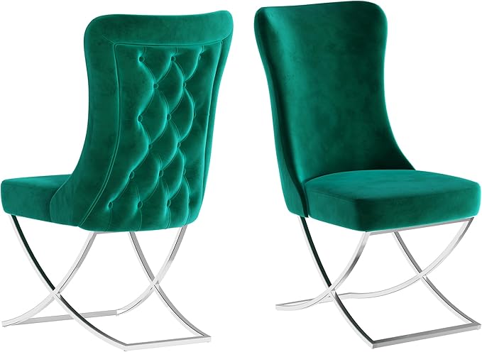 Ottomanson Royal Dining Chairs Set of 2 – Upholstered Tufted Microfiber by Ottomanson
