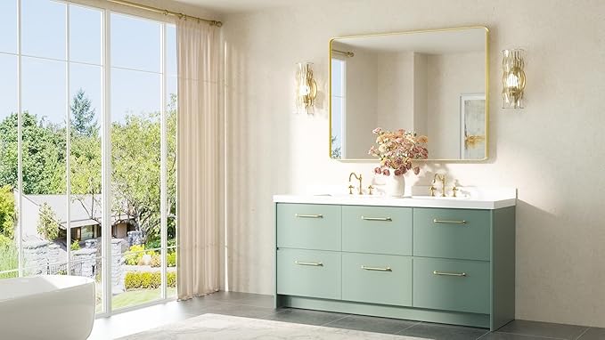 TETOTE 48 x 36 Inch Gold Mirrors Brushed Gold Metal Framed Bathroom Mirror - Image 8