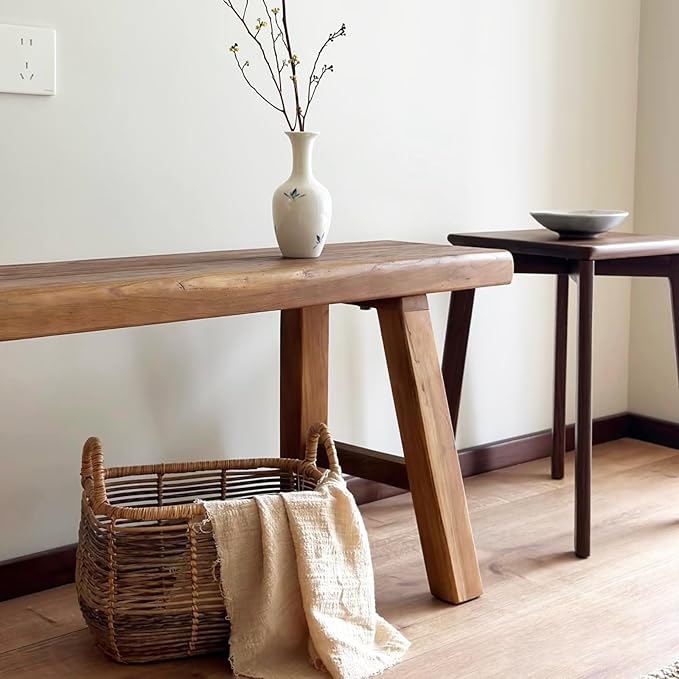 70.8in Wood Bench Indoor – Rustic Farmhouse Entryway Bench, Skinny Bench Design - Image 4