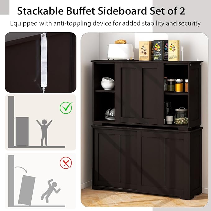 Costzon Sideboard Buffet Cabinet, Wooden Kitchen Storage - Image 6