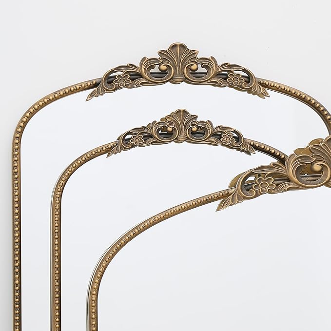 Micasso Antique Gold Ornate Mirror, 24 x 36 Inches Arched Baroque Style Mantel - Image 7