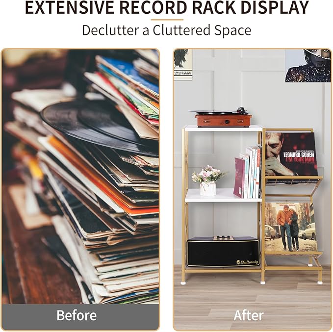 Record Player Stand with Vinyl Record Storage, Turntable Stand with 2-Tier - Image 8