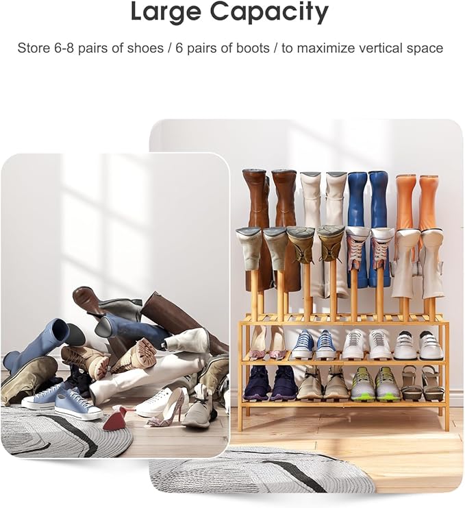 Boot Rack with Shoe Rack, Long Boot Rack Organizer Tall Boots - Image 5