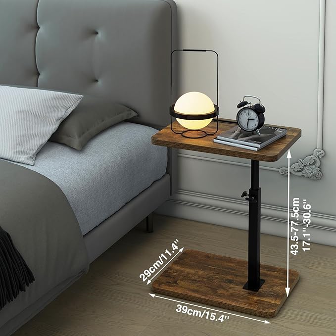 IBUYKE C Shaped Side Table, 360° Swivel Height Adjustable End Table - Image 2