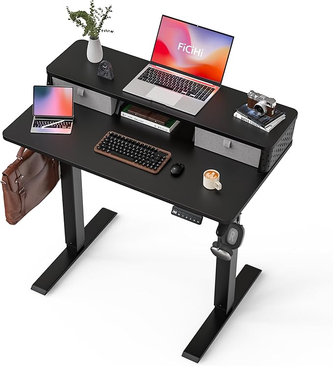 40x24 Inch Standing Desk with Double Drawers, C-Clamp Mount Compatible by FiCiHi
