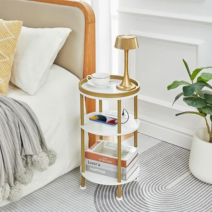 Small Round End Table with Charging Station, 3-Tier Accent Couch Beside Table - Image 7