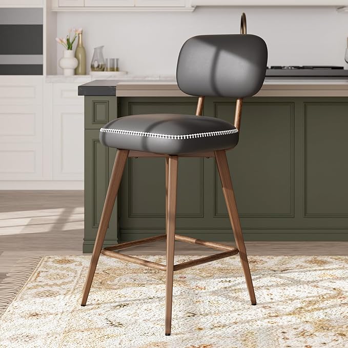 Swivel Bar Stools Set of 3, Mid Century PU Leather Counter Height Bar Chairs - Image 10