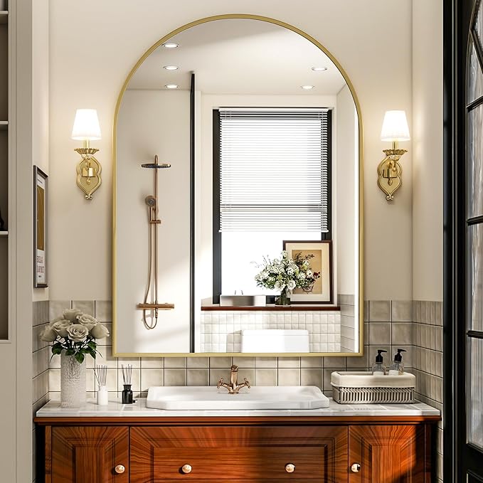 Arch Bathroom Mirror, 26x38 inch Arched Bathroom Mirror/Wall Mounted Vanity by EASLY