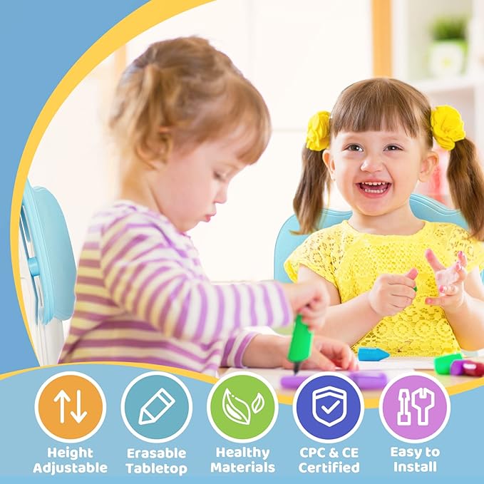 FUNLIO Kids Table and 4 Chairs Set, Height Adjustable Toddler Table and Chair - Image 2