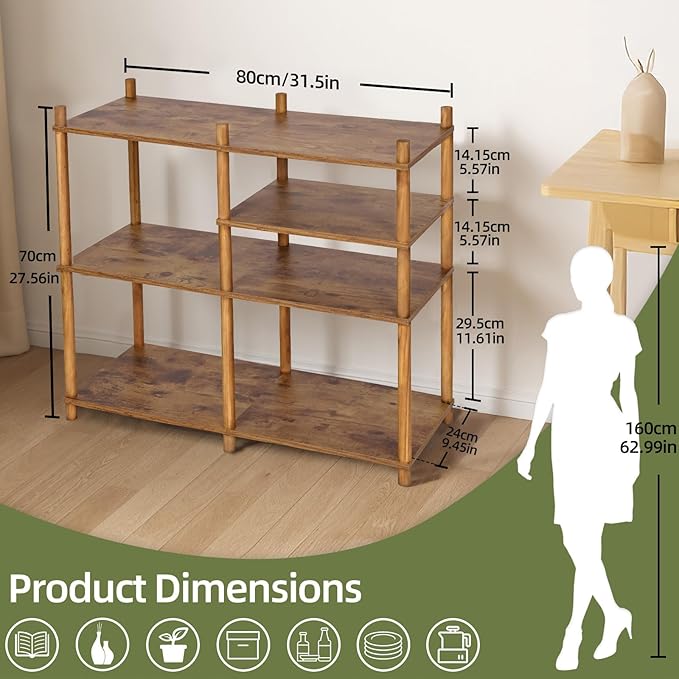 YGYQZ Wooden 3 Tier Storage Shelf, 5 Cube Short Small Book Shelf Simple and - Image 3