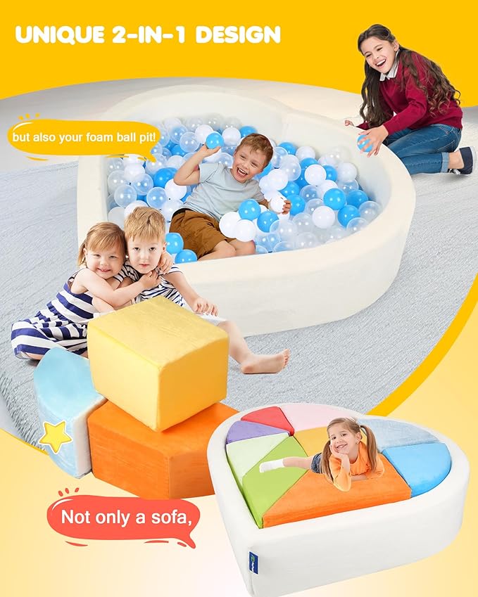 Kids Play Couch, 2-in-1 Heart-Shape Kids Plays Sofa - Image 2