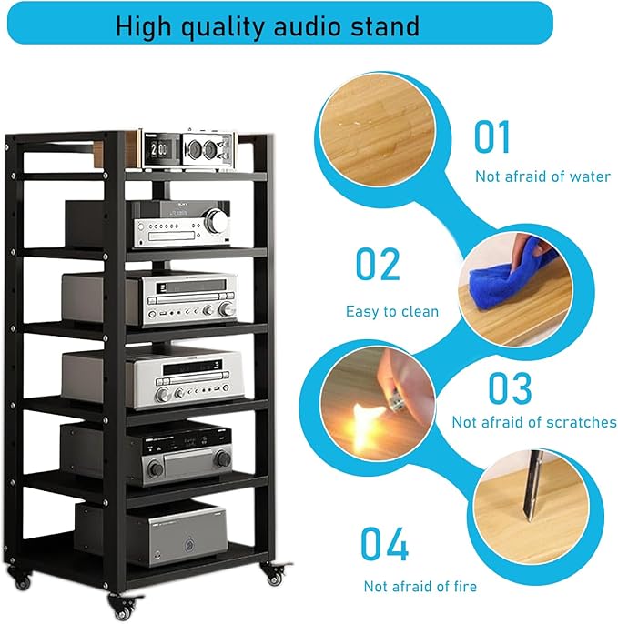 6 Tier Audio Rack Tower, CD Record Player Stereo Receiver AV Equipment Cabinet - Image 6